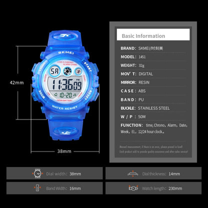 SKMEI 1451 LED Digital Stopwatch Chronograph Luminous Children Sports Electronic Watch, 1451(Transparent Sky Blue), 1451(Transparent Rose Red), 1451(White Shell Blue Circle), 1451(Yellow Shell Blue Circle), 1451(Black Shell Blue Circle)����������������...