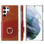Fierre Shann Oil Wax Texture Genuine Leather Back Phone Case with 360 Degree Rotation Holder & Card Slot, For Samsung Galaxy S22 Ultra 5G, For Samsung Galaxy S22+ 5G, For Samsung Galaxy S22 5G