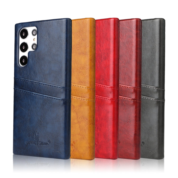 Fierre Shann Retro Oil Wax Texture PU Leather Phone Case with Card Slots, For Samsung Galaxy S22 Ultra 5G, For Samsung Galaxy S22+ 5G, For Samsung Galaxy S22 5G