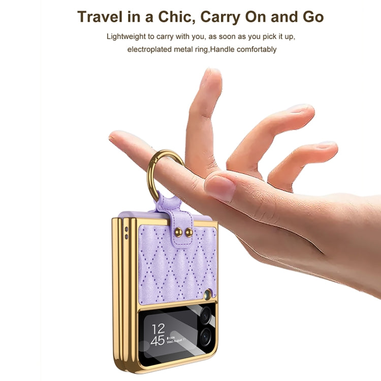GKK Integrated Plating + Leather Phone Case with Ring, For Samsung Galaxy Z Flip3 5G