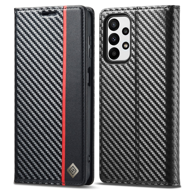 LC.IMEEKE Carbon Fiber Horizontal Flip Leather Phone Case, For Samsung Galaxy A23 5G