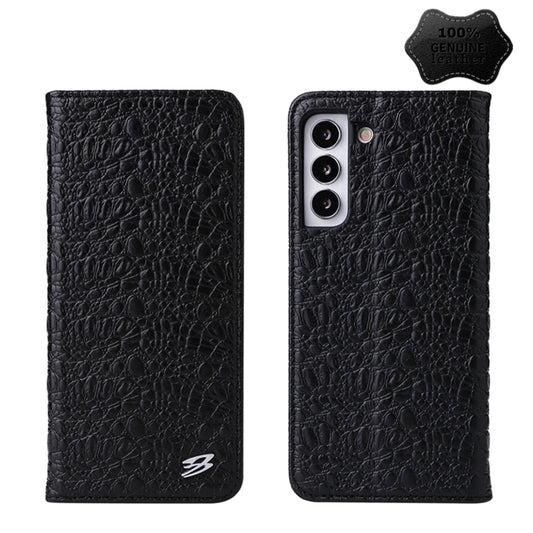 Fierre Shann Crocodile Texture Magnetic Genuine Leather Phone Case, For Samsung Galaxy S22 5G, For Samsung Galaxy S22+ 5G, For Samsung Galaxy S22 Ultra 5G