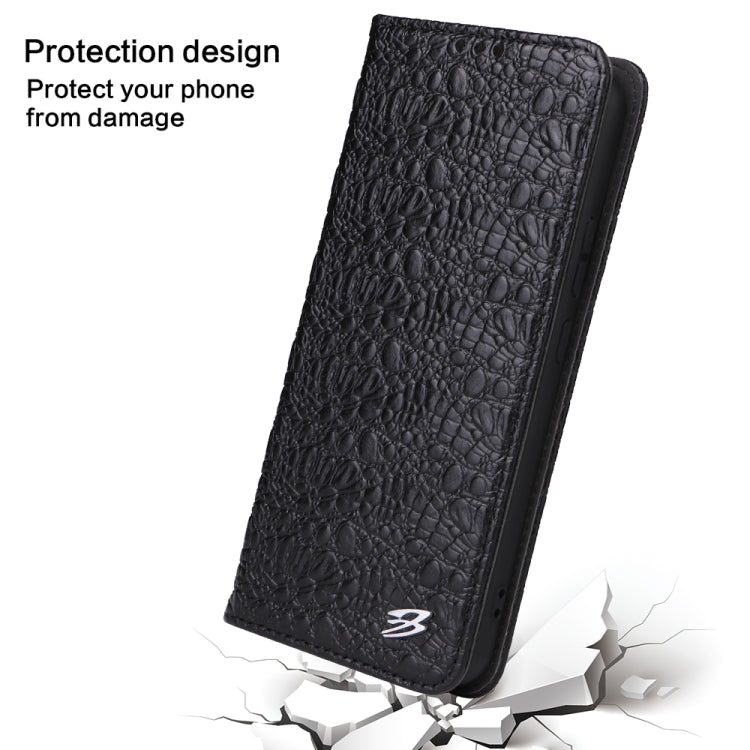 Fierre Shann Crocodile Texture Magnetic Genuine Leather Phone Case, For Samsung Galaxy S22 5G, For Samsung Galaxy S22+ 5G, For Samsung Galaxy S22 Ultra 5G