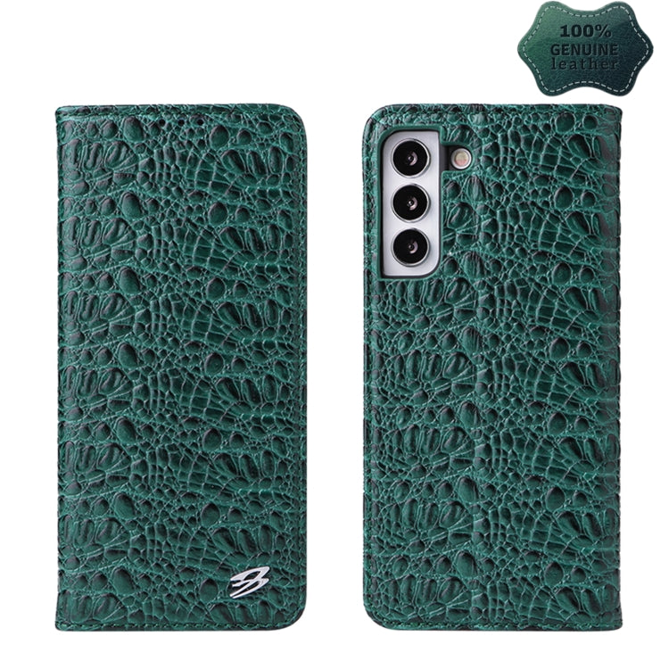 Fierre Shann Crocodile Texture Magnetic Genuine Leather Phone Case, For Samsung Galaxy S22 5G, For Samsung Galaxy S22+ 5G, For Samsung Galaxy S22 Ultra 5G
