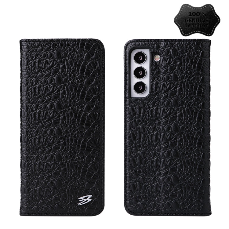 Fierre Shann Crocodile Texture Magnetic Genuine Leather Phone Case, For Samsung Galaxy S22 5G, For Samsung Galaxy S22+ 5G, For Samsung Galaxy S22 Ultra 5G
