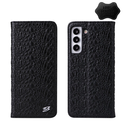 Fierre Shann Crocodile Texture Magnetic Genuine Leather Phone Case, For Samsung Galaxy S22 5G, For Samsung Galaxy S22+ 5G, For Samsung Galaxy S22 Ultra 5G