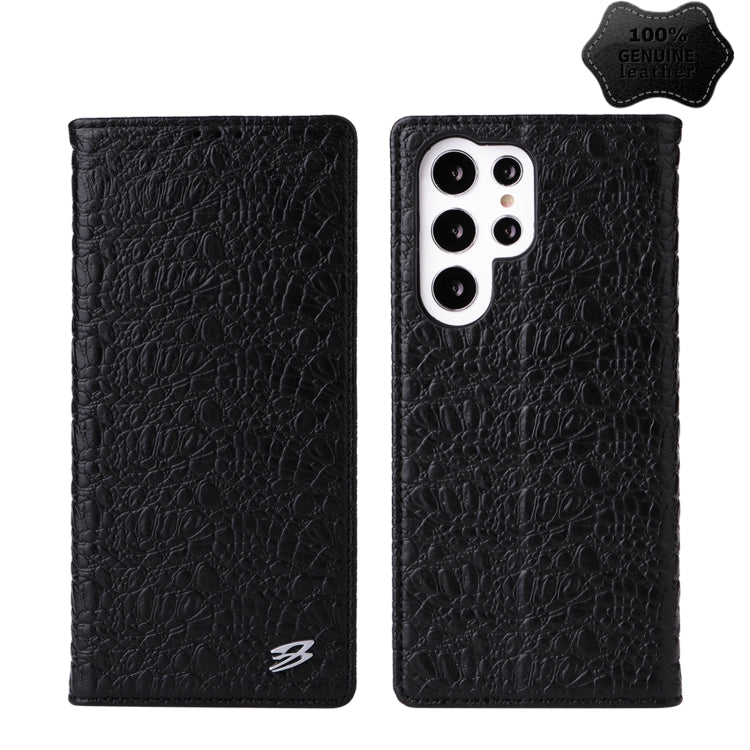 Fierre Shann Crocodile Texture Magnetic Genuine Leather Phone Case, For Samsung Galaxy S22 5G, For Samsung Galaxy S22+ 5G, For Samsung Galaxy S22 Ultra 5G
