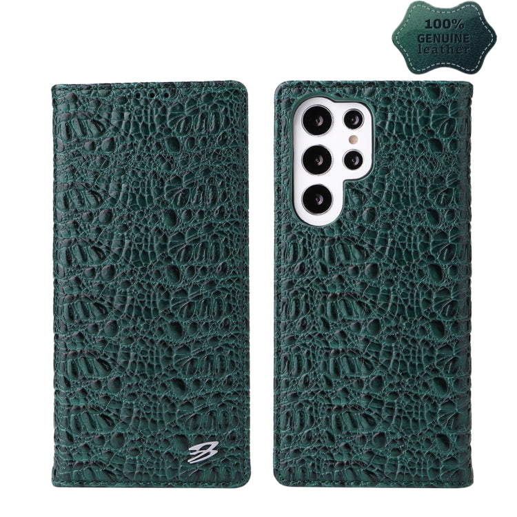 Fierre Shann Crocodile Texture Magnetic Genuine Leather Phone Case, For Samsung Galaxy S22 5G, For Samsung Galaxy S22+ 5G, For Samsung Galaxy S22 Ultra 5G