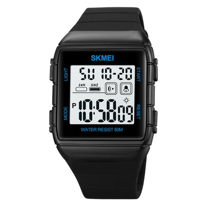 SKMEI 1960 Stainless Steel Buckle Silicone Strap Waterproof Electronic Watch, 1960 Light Grey, 1960 Black Gold, 1960 Black and White Machine, 1960 Black and Black Machine, 1960 Blue