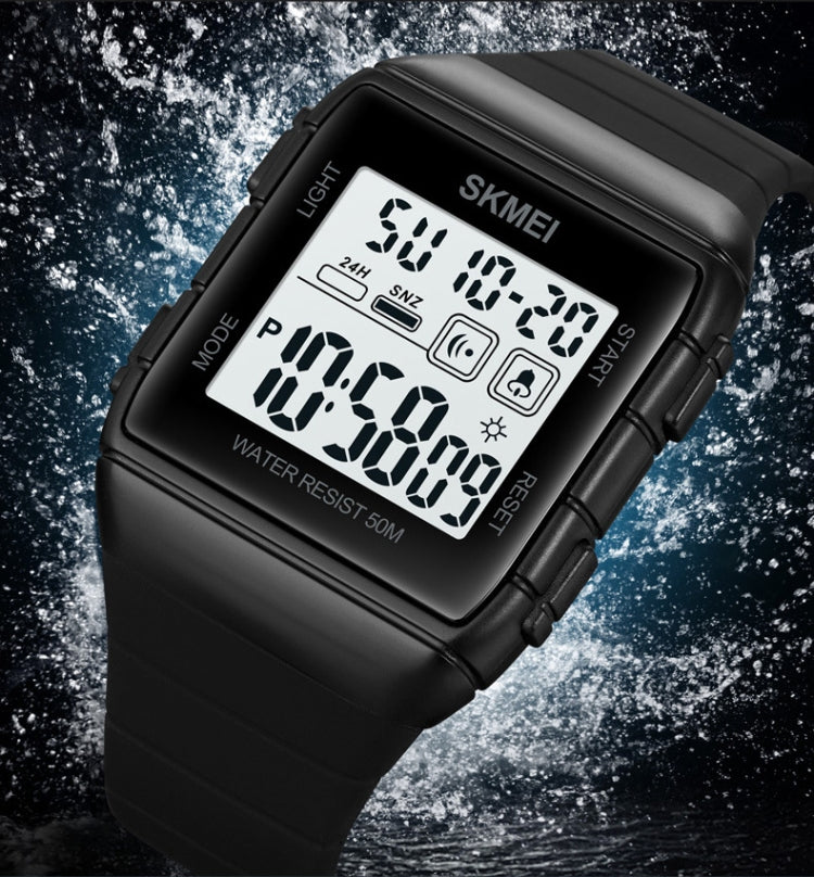 SKMEI 1960 Stainless Steel Buckle Silicone Strap Waterproof Electronic Watch, 1960 Light Grey, 1960 Black Gold, 1960 Black and White Machine, 1960 Black and Black Machine, 1960 Blue