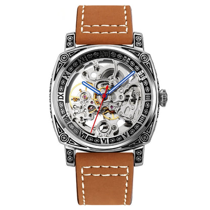 SKMEI 9271 Stainless Steel Buckle Leather Strap Waterproof Mechanical Watch