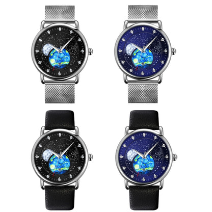 SKMEI 9283 Stainless Steel Buckle Glass Mirror Waterproof Quartz Watch, Steel Belt, Leather Belt