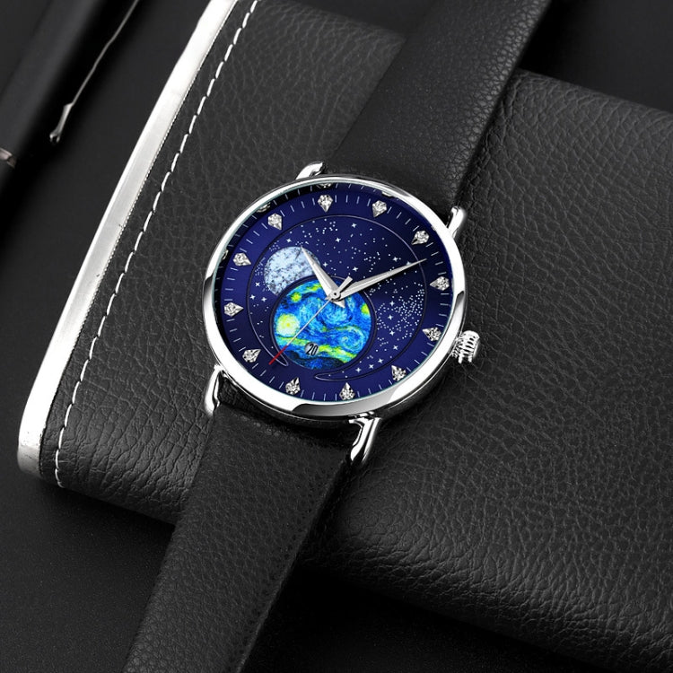 SKMEI 9283 Stainless Steel Buckle Glass Mirror Waterproof Quartz Watch, Steel Belt, Leather Belt