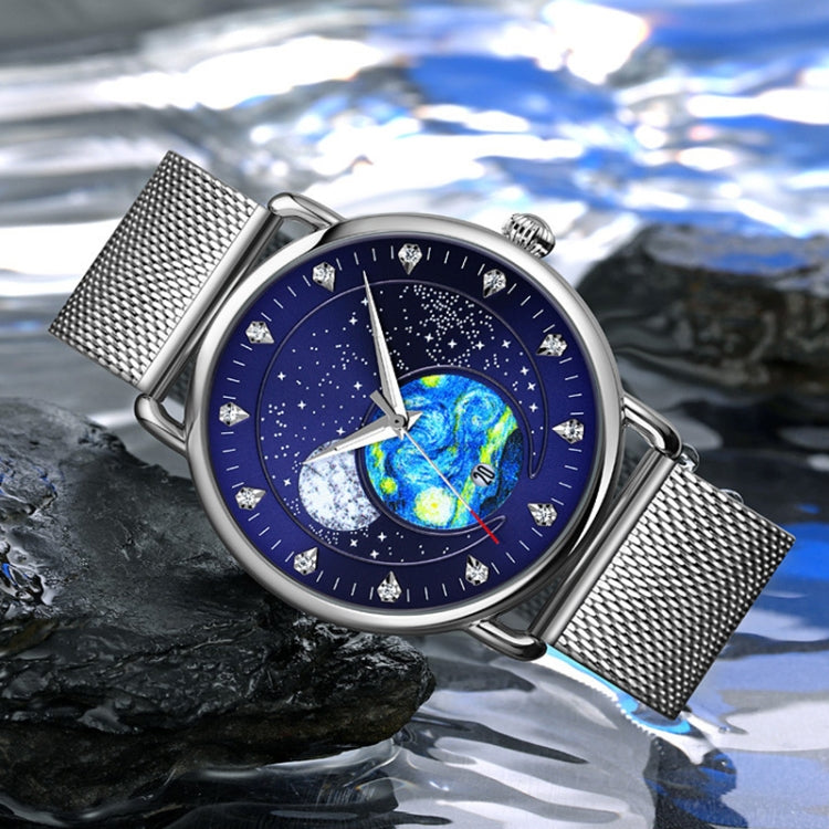 SKMEI 9283 Stainless Steel Buckle Glass Mirror Waterproof Quartz Watch, Steel Belt, Leather Belt