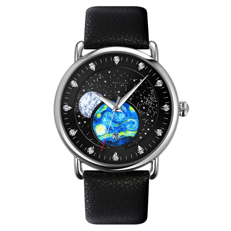 SKMEI 9283 Stainless Steel Buckle Glass Mirror Waterproof Quartz Watch, Steel Belt, Leather Belt