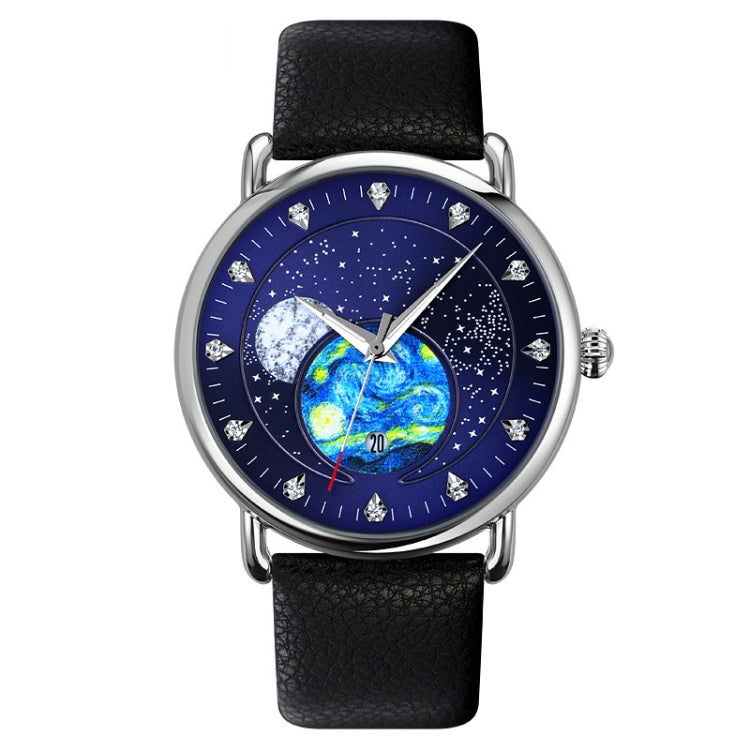 SKMEI 9283 Stainless Steel Buckle Glass Mirror Waterproof Quartz Watch, Steel Belt, Leather Belt