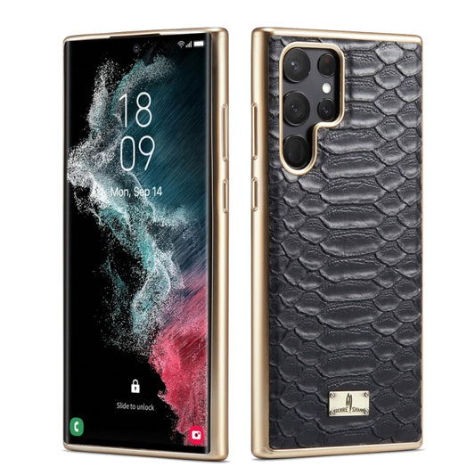 Fierre Shann Python Texture Electroplating PU Phone Case, For Samsung Galaxy S22 5G, For Samsung Galaxy S22+ 5G, For Samsung Galaxy S22 Ultra 5G