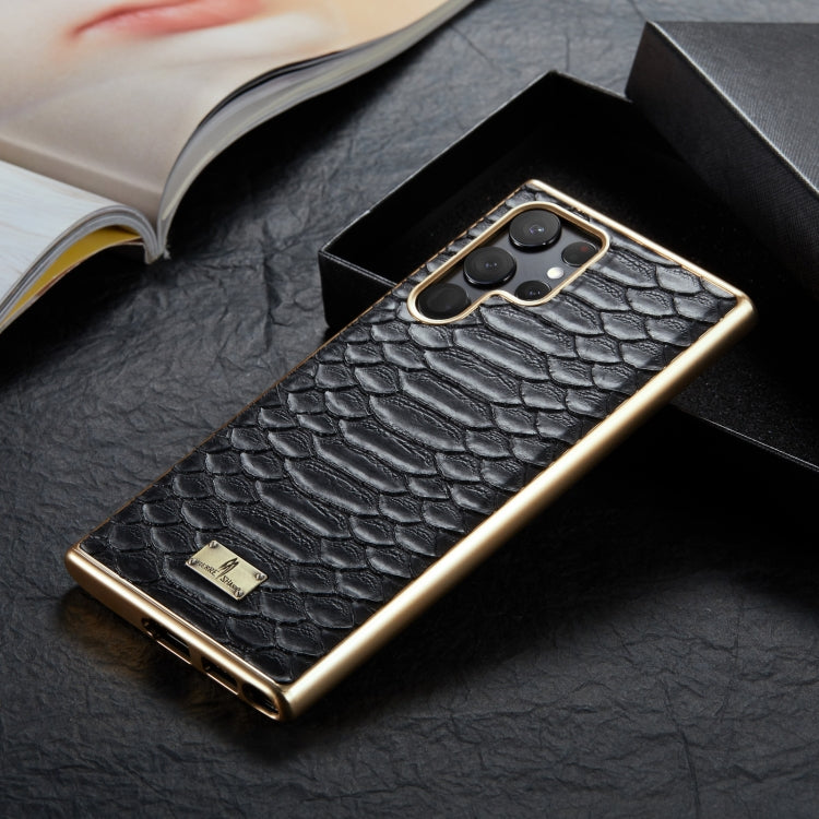 Fierre Shann Python Texture Electroplating PU Phone Case, For Samsung Galaxy S22 5G, For Samsung Galaxy S22+ 5G, For Samsung Galaxy S22 Ultra 5G