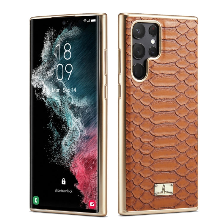 Fierre Shann Python Texture Electroplating PU Phone Case, For Samsung Galaxy S22 5G, For Samsung Galaxy S22+ 5G, For Samsung Galaxy S22 Ultra 5G