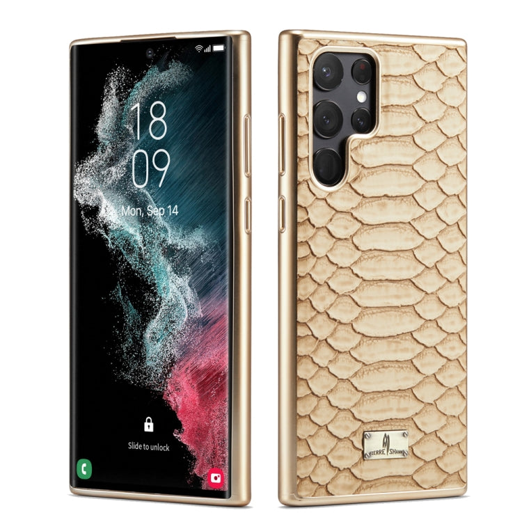 Fierre Shann Python Texture Electroplating PU Phone Case, For Samsung Galaxy S22 5G, For Samsung Galaxy S22+ 5G, For Samsung Galaxy S22 Ultra 5G