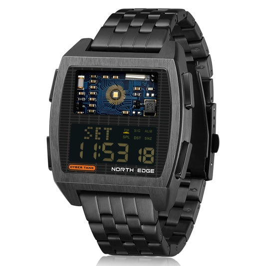 NORTH EDGE CyberTank Stainless Steel Strap Multifunctional Electronic Watch, CyberTank
