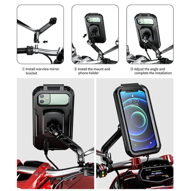Motorcycle / Bicycle Rearview Mirror Wireless Charging Waterproof Box Mobile Phone Holder, M18S-A2, M18L-A2