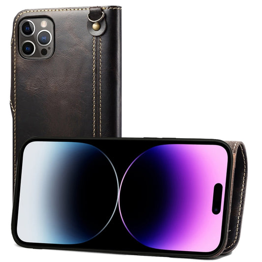 Denior Oil Wax Cowhide Magnetic Button Genuine Leather Case, For iPhone 14 Pro Max, For iPhone 14 Pro, For iPhone 14, For iPhone 14 Plus, For iPhone 13 Pro Max, For iPhone 13 Pro, For iPhone 13, For iPhone 13 mini, For iPhone 12 Pro Max����������������...