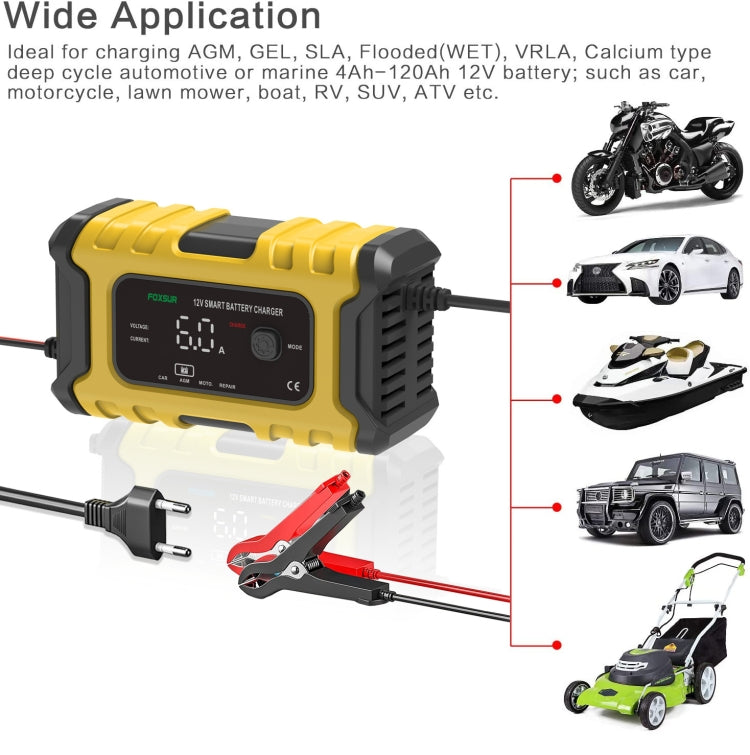 FOXSUR 6A 12V Motorcycle / Car Smart Battery Charger, US Plug, UK Plug, EU Plug, AU Plug