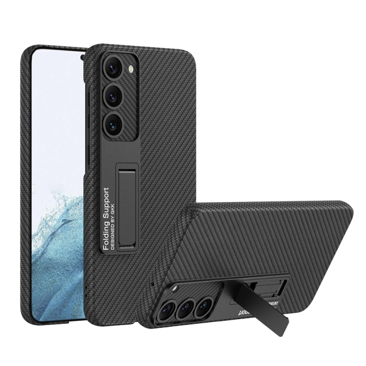 GKK Plain Leather Shockproof Phone Case with Holder, For Samsung Galaxy S23 5G, For Samsung Galaxy S23+ 5G, For Samsung Galaxy S23 Ultra 5G