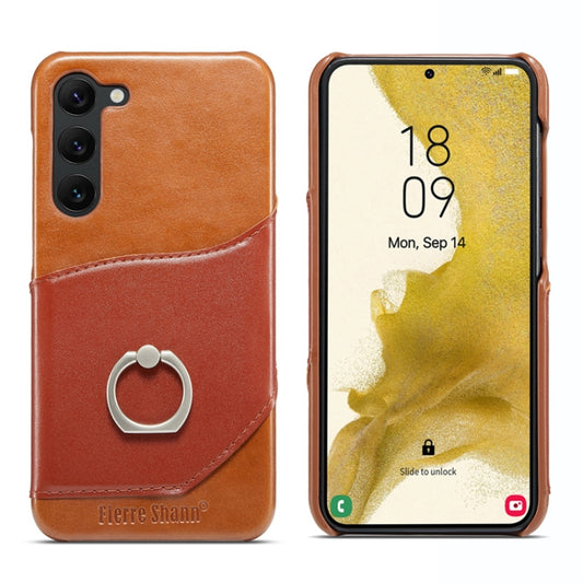 Fierre Shann Oil Wax Texture Genuine Leather Back Phone Case, For Samsung Galaxy S23 5G, For Samsung Galaxy S23+ 5G, For Samsung Galaxy S23 Ultra 5G