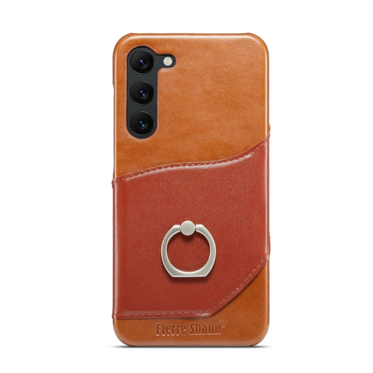 Fierre Shann Oil Wax Texture Genuine Leather Back Phone Case, For Samsung Galaxy S23 5G, For Samsung Galaxy S23+ 5G, For Samsung Galaxy S23 Ultra 5G