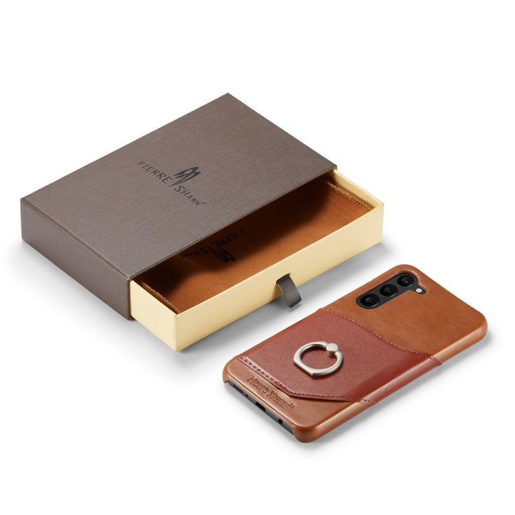 Fierre Shann Oil Wax Texture Genuine Leather Back Phone Case, For Samsung Galaxy S23 5G, For Samsung Galaxy S23+ 5G, For Samsung Galaxy S23 Ultra 5G