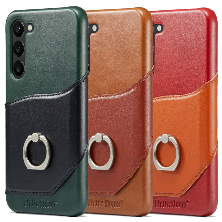 Fierre Shann Oil Wax Texture Genuine Leather Back Phone Case, For Samsung Galaxy S23 5G, For Samsung Galaxy S23+ 5G, For Samsung Galaxy S23 Ultra 5G