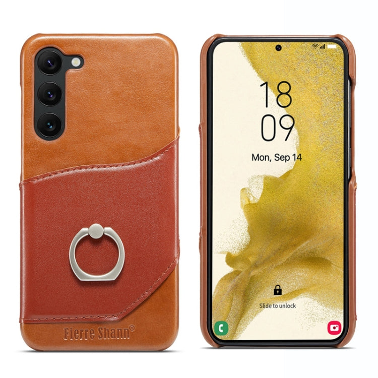 Fierre Shann Oil Wax Texture Genuine Leather Back Phone Case, For Samsung Galaxy S23 5G, For Samsung Galaxy S23+ 5G, For Samsung Galaxy S23 Ultra 5G