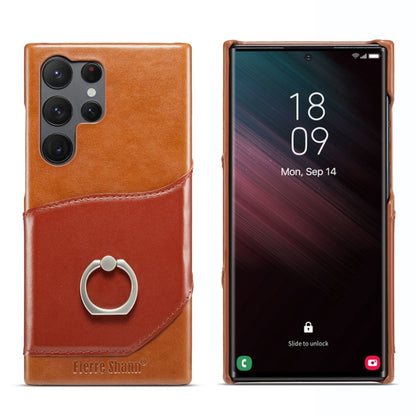 Fierre Shann Oil Wax Texture Genuine Leather Back Phone Case, For Samsung Galaxy S23 5G, For Samsung Galaxy S23+ 5G, For Samsung Galaxy S23 Ultra 5G