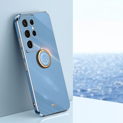 XINLI Straight Edge 6D Electroplate TPU Phone Case with Ring Holder, For Samsung Galaxy S21 5G, For Samsung Galaxy S21+ 5G, For Samsung Galaxy S21 Ultra 5G