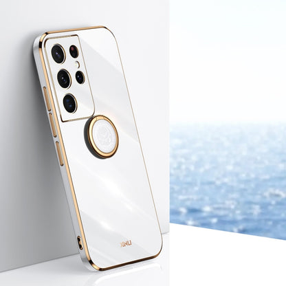 XINLI Straight Edge 6D Electroplate TPU Phone Case with Ring Holder, For Samsung Galaxy S21 5G, For Samsung Galaxy S21+ 5G, For Samsung Galaxy S21 Ultra 5G