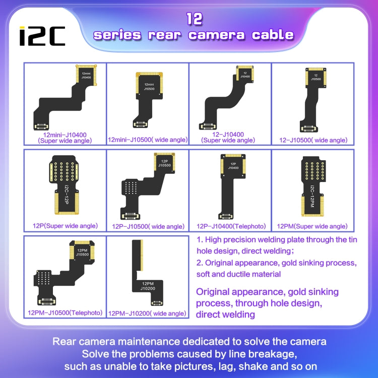 i2C Back Facing Telephoto Camera Cable, For iPhone XS / XS Max J4000, For iPhone 11 Pro / 11 Pro Max J7300, For iPhone 12 Pro J10400, For iPhone 12 Pro Max J10500