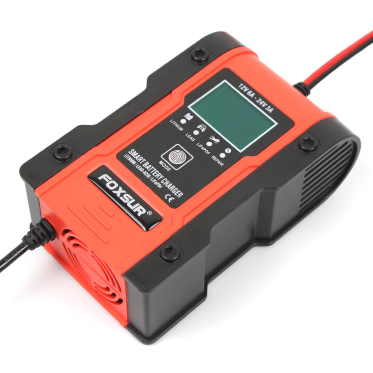 FOXSUR 12V-24V Car Motorcycle Repair Battery Charger AGM Charger, Red, Yellow