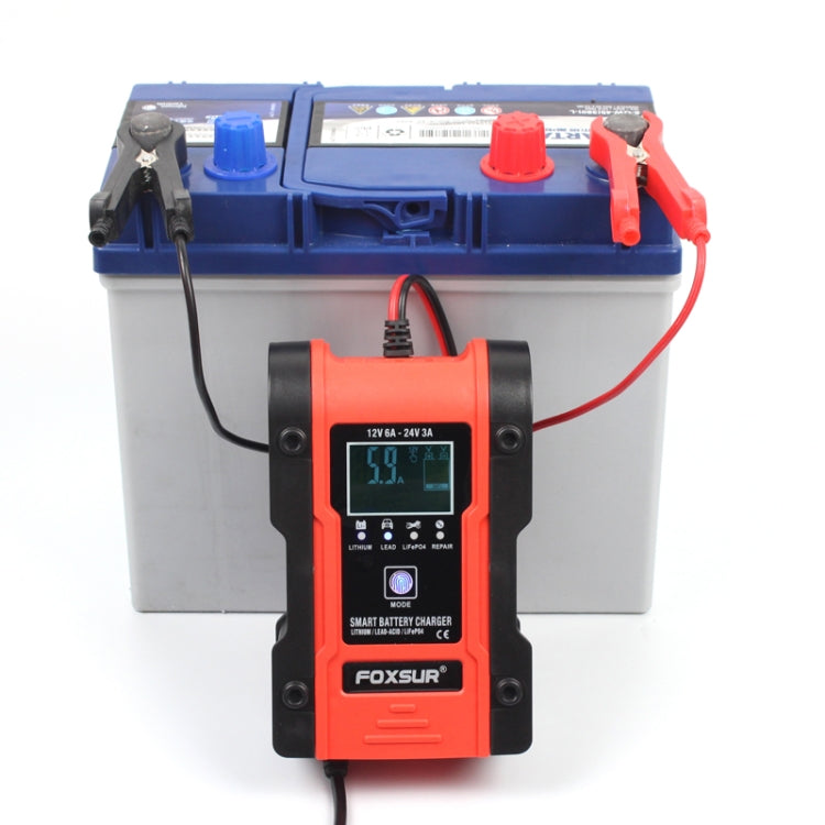 FOXSUR 12V-24V Car Motorcycle Repair Battery Charger AGM Charger, Red, Yellow