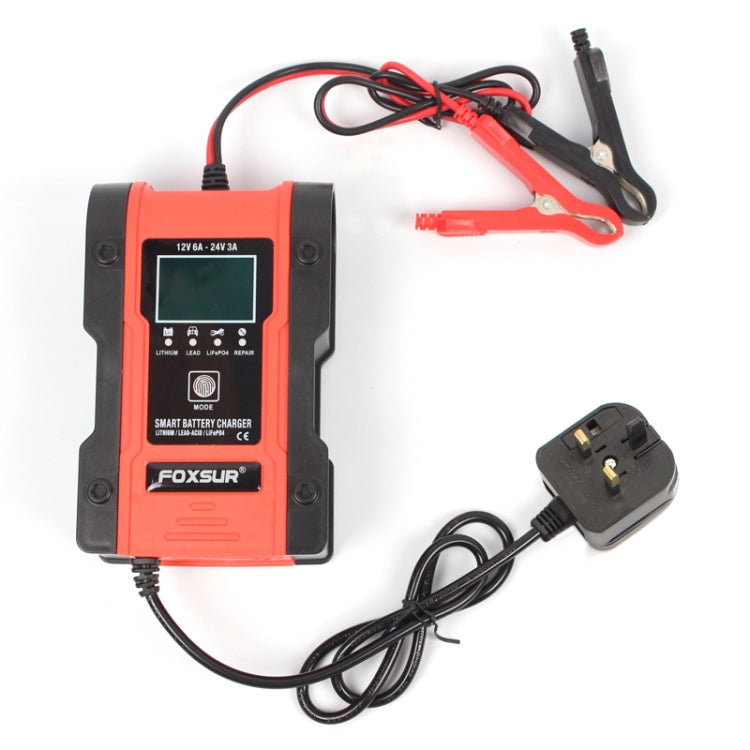 FOXSUR 12V-24V Car Motorcycle Repair Battery Charger AGM Charger, Red, Yellow