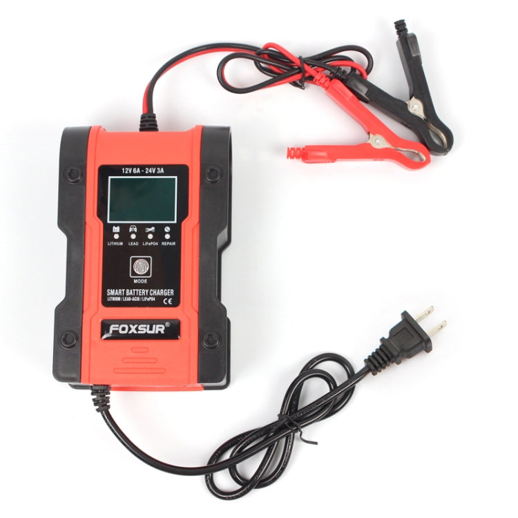 FOXSUR 12V-24V Car Motorcycle Repair Battery Charger AGM Charger, Red, Yellow