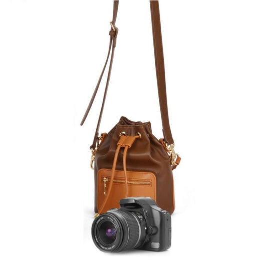Cwatcun D82 Bundle Drawstring Lens Bag PU Crossbody Camera Bag