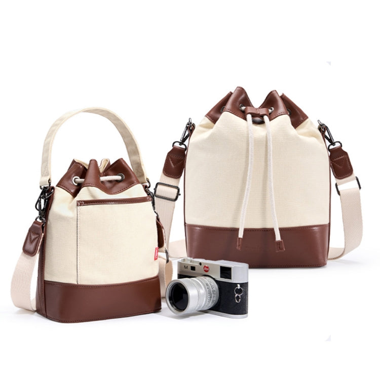 Cwatcun D100 Canvas PU Waterproof Bundle Drawstring Lens Bag Crossbody Camera Bag