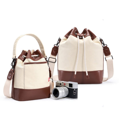 Cwatcun D100 Canvas PU Waterproof Bundle Drawstring Lens Bag Crossbody Camera Bag