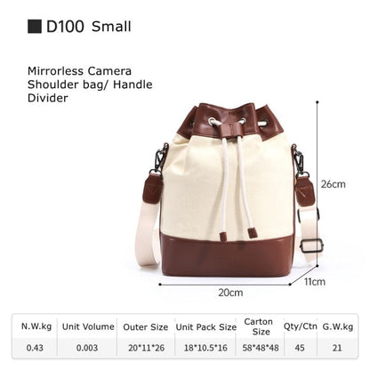 Cwatcun D100 Canvas PU Waterproof Bundle Drawstring Lens Bag Crossbody Camera Bag