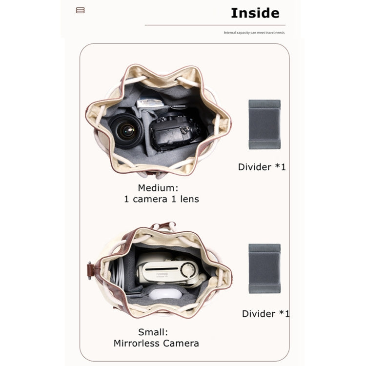 Cwatcun D100 Canvas PU Waterproof Bundle Drawstring Lens Bag Crossbody Camera Bag
