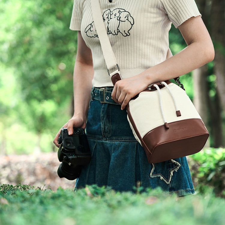Cwatcun D100 Canvas PU Waterproof Bundle Drawstring Lens Bag Crossbody Camera Bag