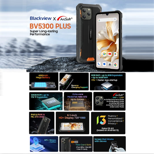 Blackview BV5300 Plus, IP68/IP69K/MIL-STD-810H, 6.1 pulgadas Android 13 MediaTek Helio G72 Octa Core, Red: 4G, OTG