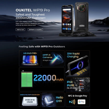 Oukitel WP19 Pro Smartphone 8GB+256GB 22000mAh 4G NFC by OUKITEL